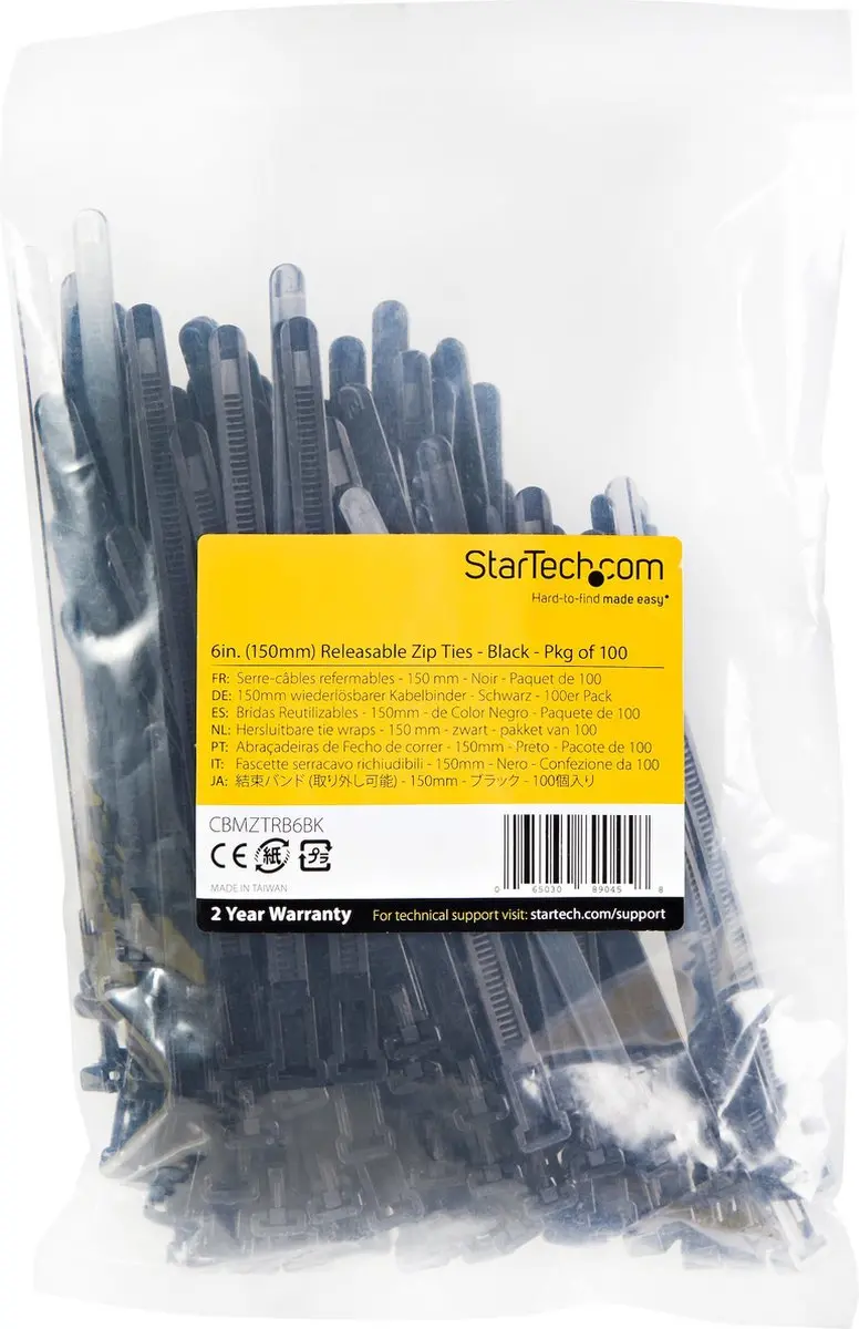 Startech 150mm Herbruikbare Kabelbinders - 100 Stuks - afbeelding 6 van 6