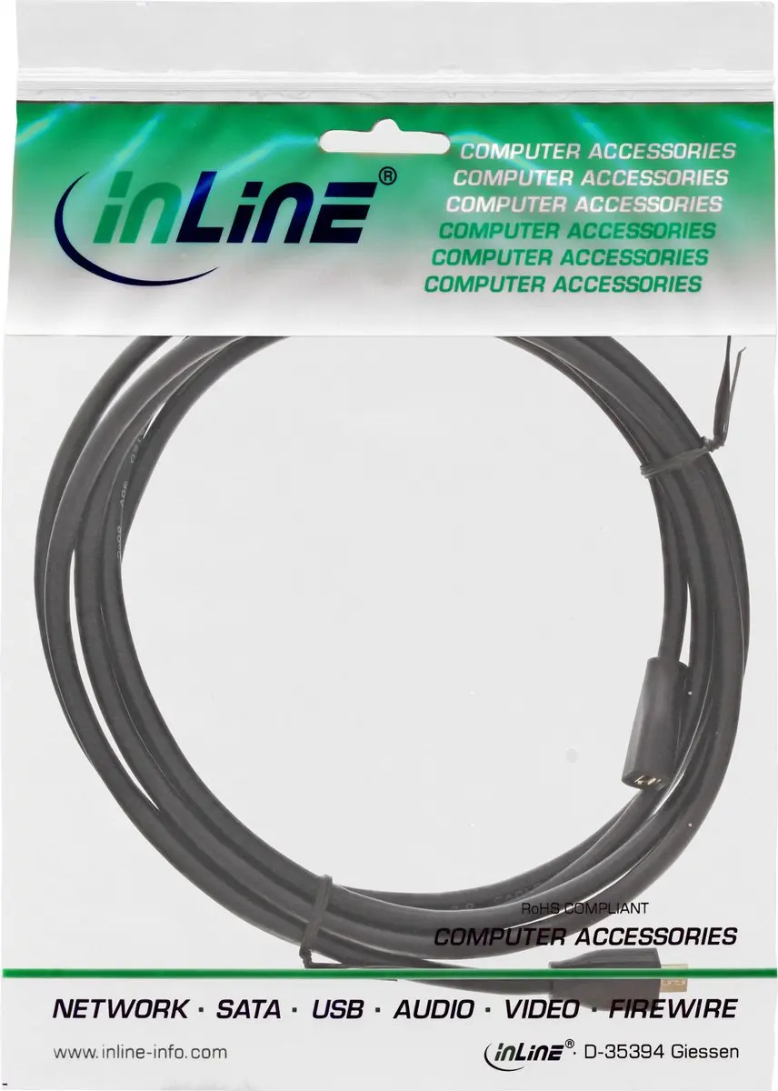 InLine USB2.0 Micro B Verlengkabel 3m - Zwart