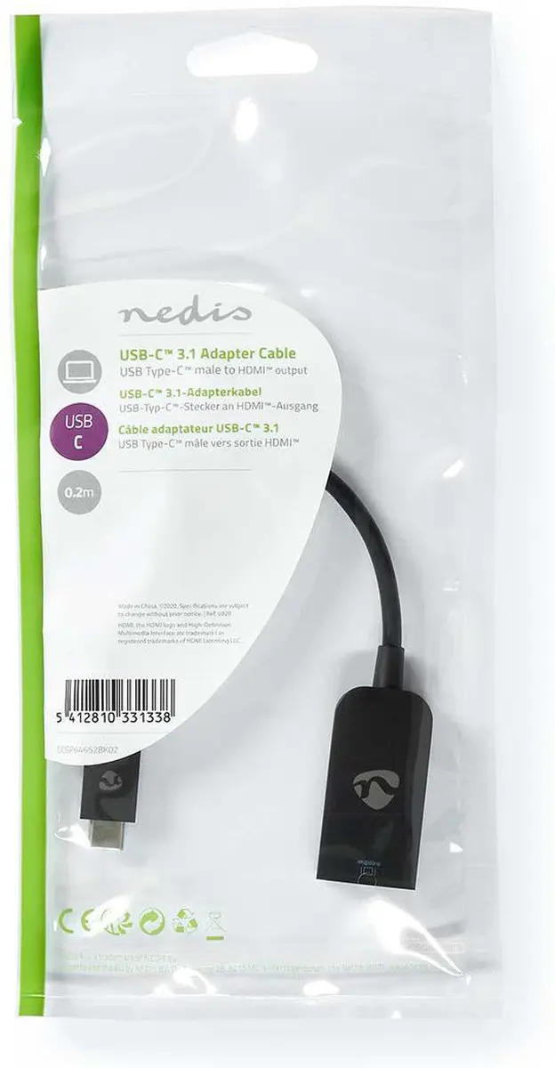 Nedis USB-C HDMI Adapter CCGB64652BK02 - 4K@60Hz - 0,2m - Zwart