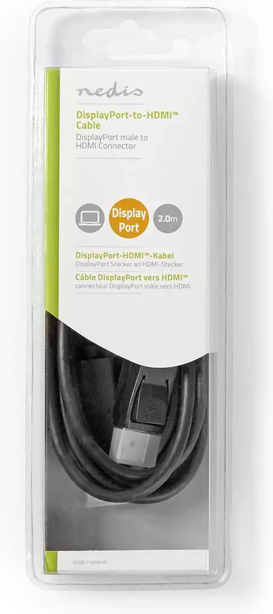 Nedis DisplayPort naar HDMI Kabel 2m - 4K@30Hz - Zwart
