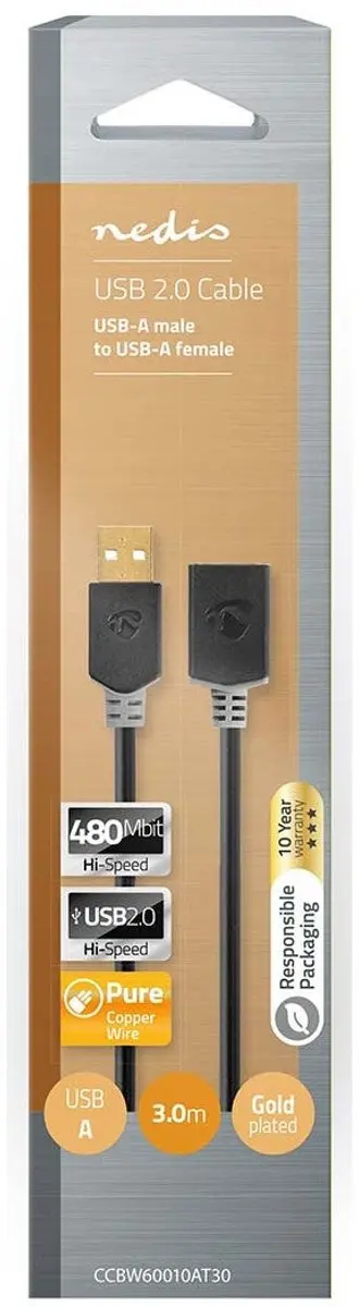 Nedis USB-A Kabel 480 Mbps Verguld 3m Antraciet