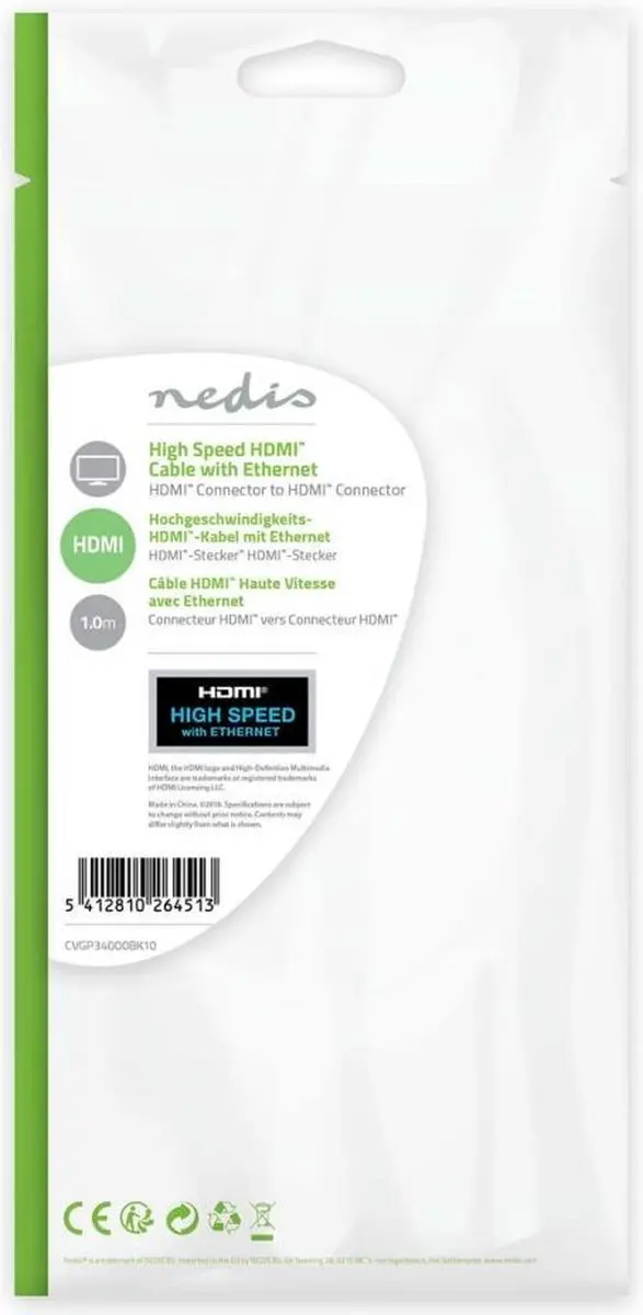 Nedis HDMI-Kabel CVGP34000BK10 4K@30Hz - 1m - Zwart