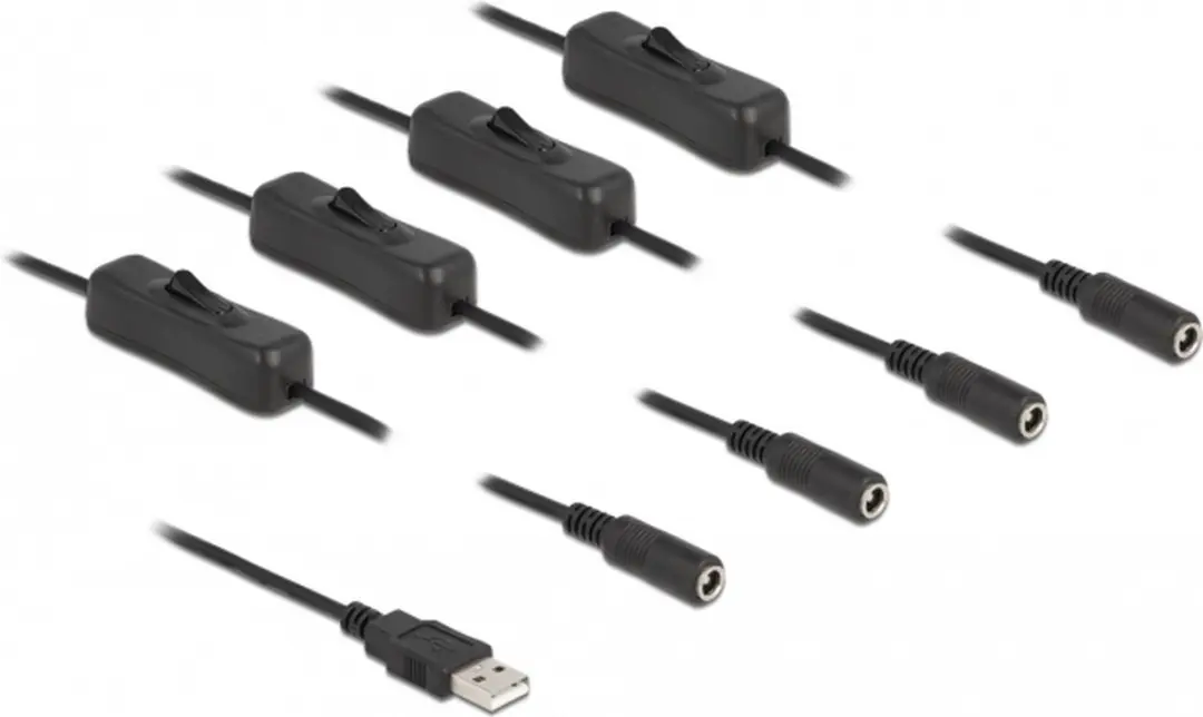 Delock USB-A 4x DC Splitter 5,5x2,1mm - 5V/3A - 1m - Zwart
