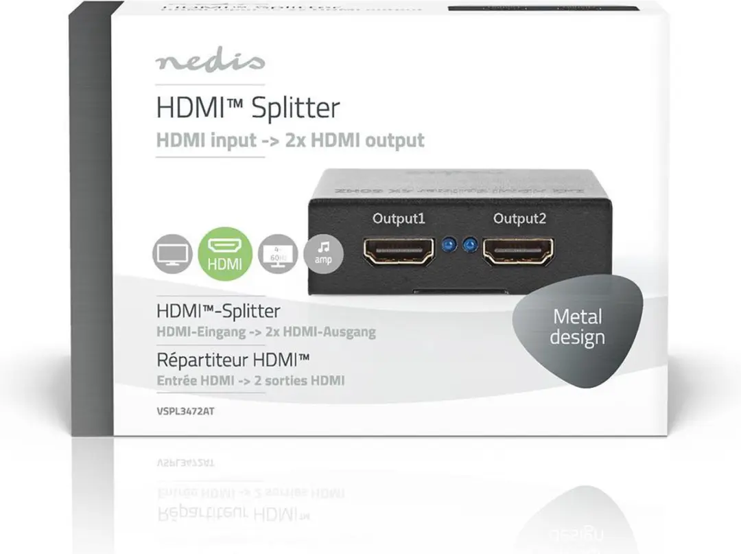 Nedis HDMI-Splitter VSPL3472AT - 2x HDMI Output 4K@60Hz - Antraciet - afbeelding 6 van 6