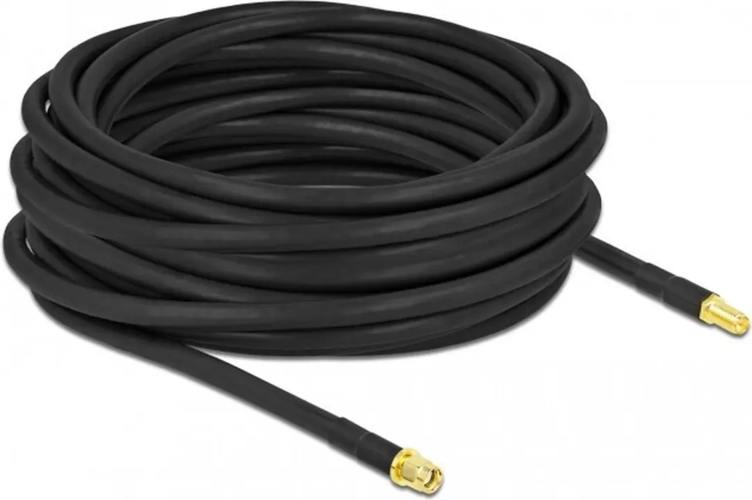 Delock Antennekabel RP-SMA Stekker naar RP-SMA Jack 10m - Zwart