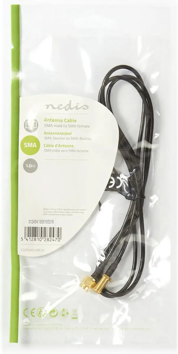 Nedis Antennekabel SMA Male-Female 1m - Verguld - 50 Ohm - Zwart - afbeelding 6 van 6