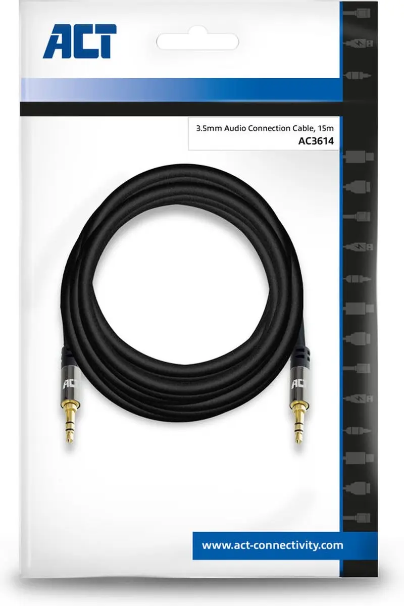 ACT AC3614 Audiokabel 3,5mm M-M 15m - Zwart - afbeelding 6 van 6