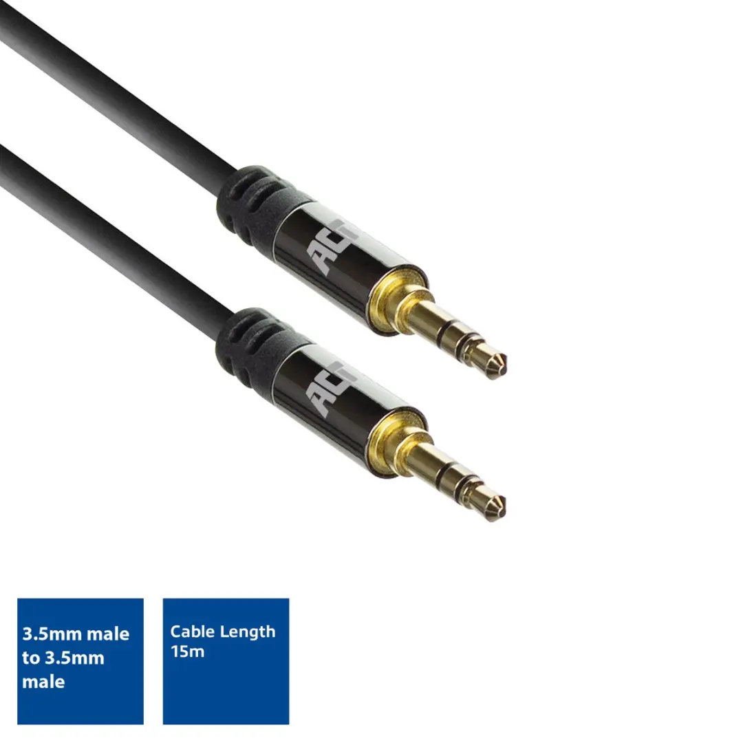 ACT AC3614 Audiokabel 3,5mm M-M 15m - Zwart