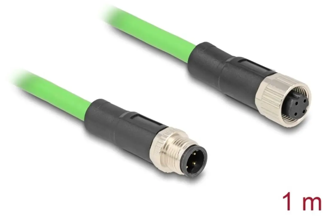 Delock M12 4-pins D-gecodeerde Netwerkverlengkabel CAT5e PUR 1m - Groen
