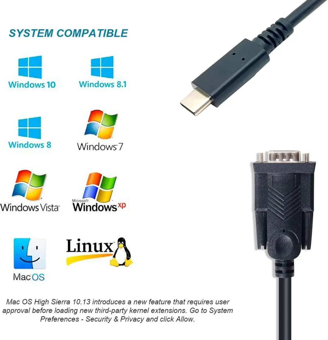 Equip 133392 USB Type-C naar DB-9 Seriële Kabel - 1,5m - Zwart