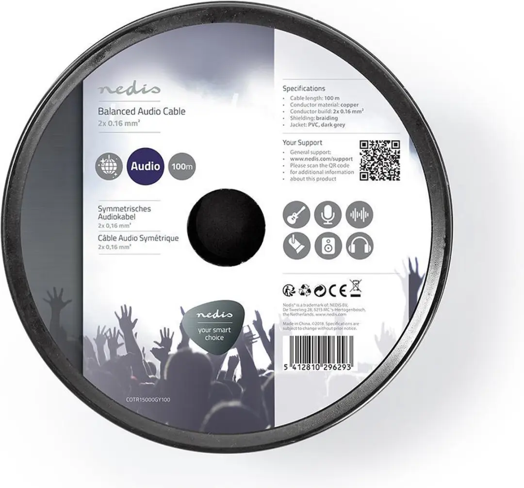 Nedis COTR15000GY100 Audiokabel 0.16mm² - 100m - Donkergrijs