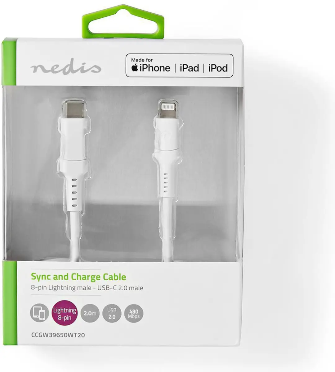 Nedis Lightning Kabel USB-C 2.0 2m - Wit