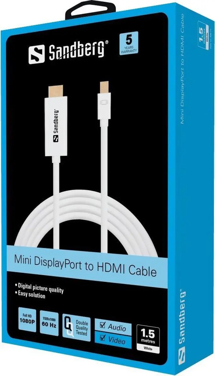 Sandberg HDMI naar Mini DisplayPort Kabel 1.5m - Wit