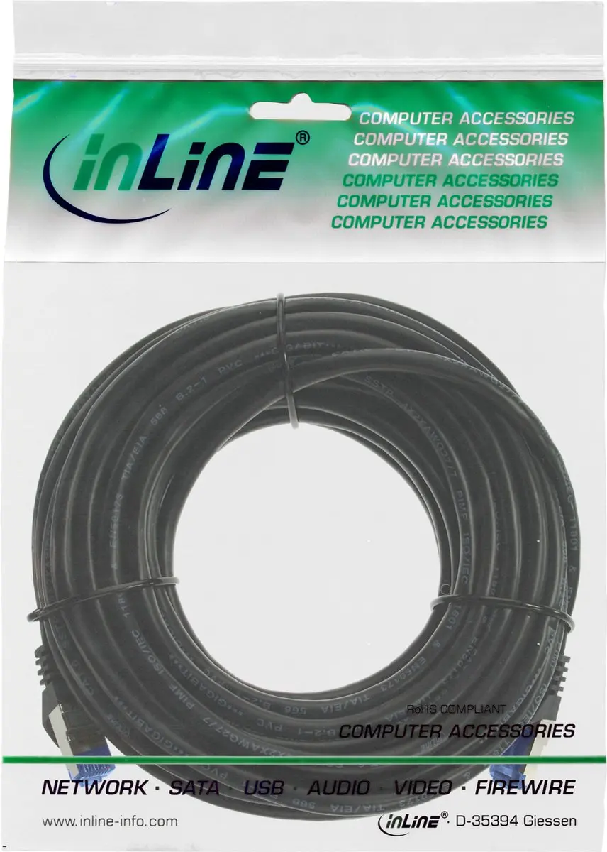 InLine S/FTP CAT6a Industriële Netwerkkabel 10Gb - 50m - Zwart