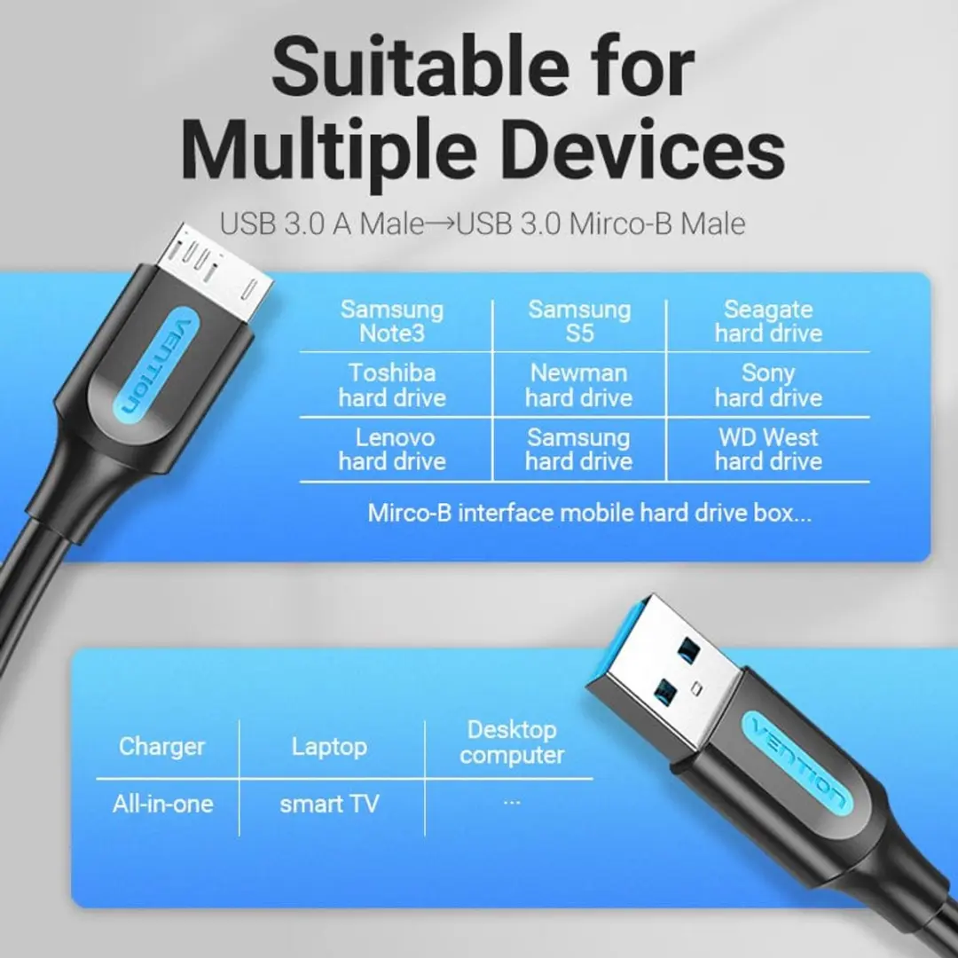 Vention USB 3.0 A naar Micro-B Kabel 0,5m