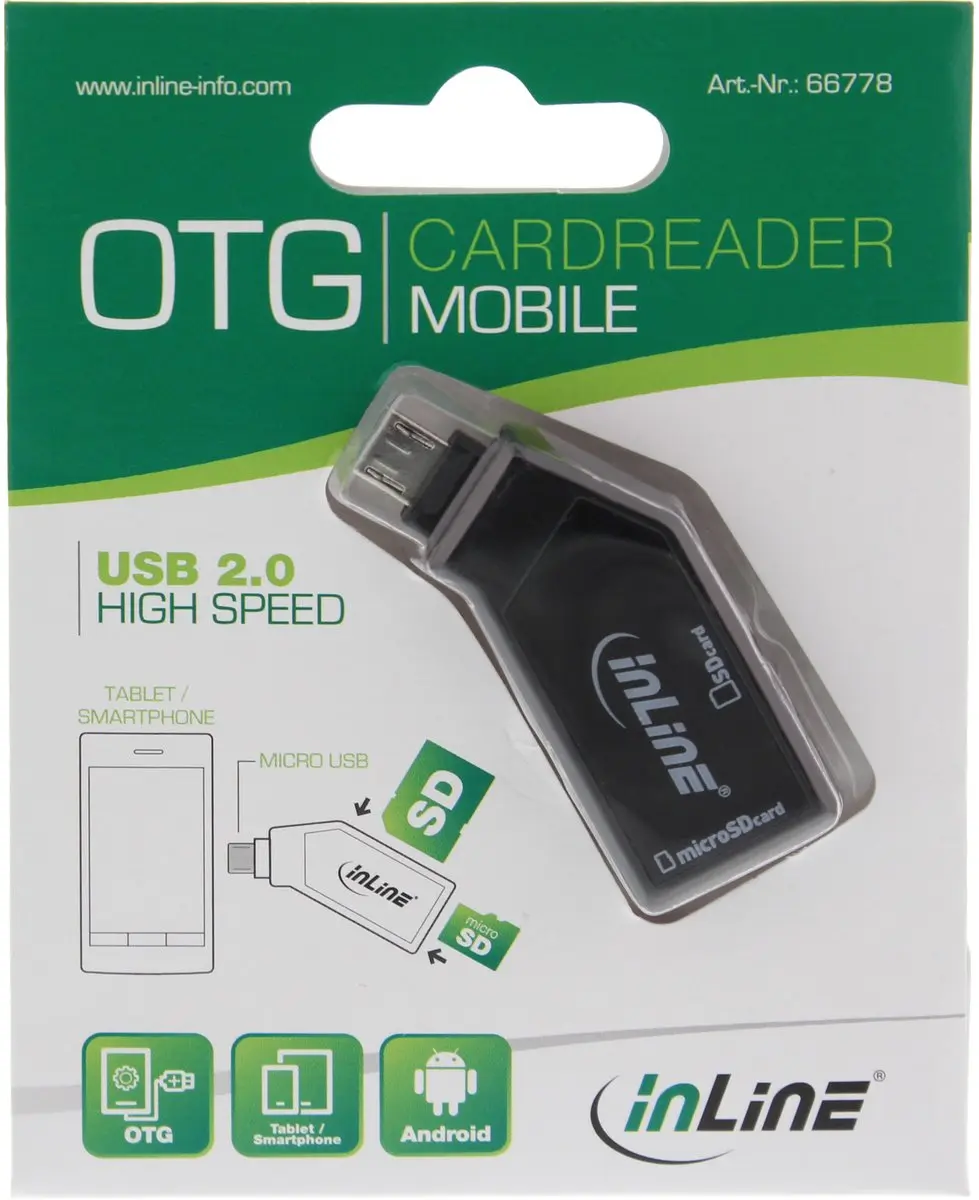 InLine 66778 Micro USB OTG Kaartlezer - Zwart