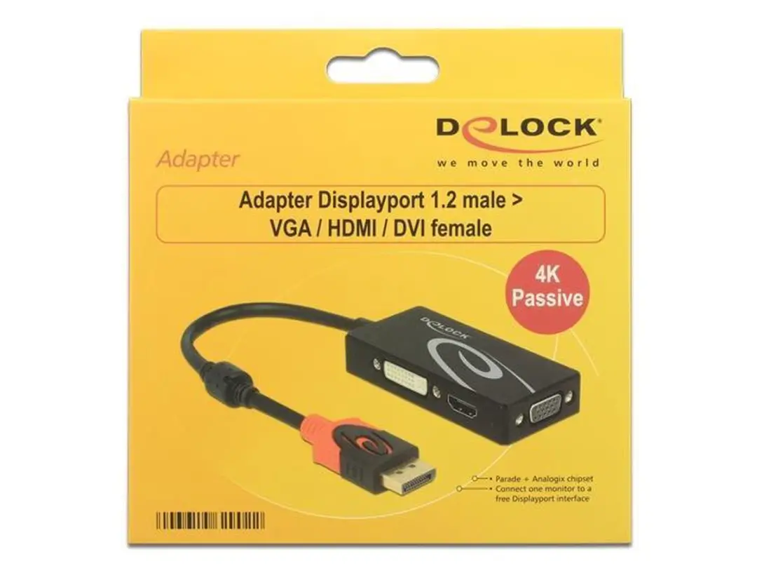 Delock DisplayPort 1.2 naar HDMI/DVI/VGA Adapter - 0,15m - Zwart