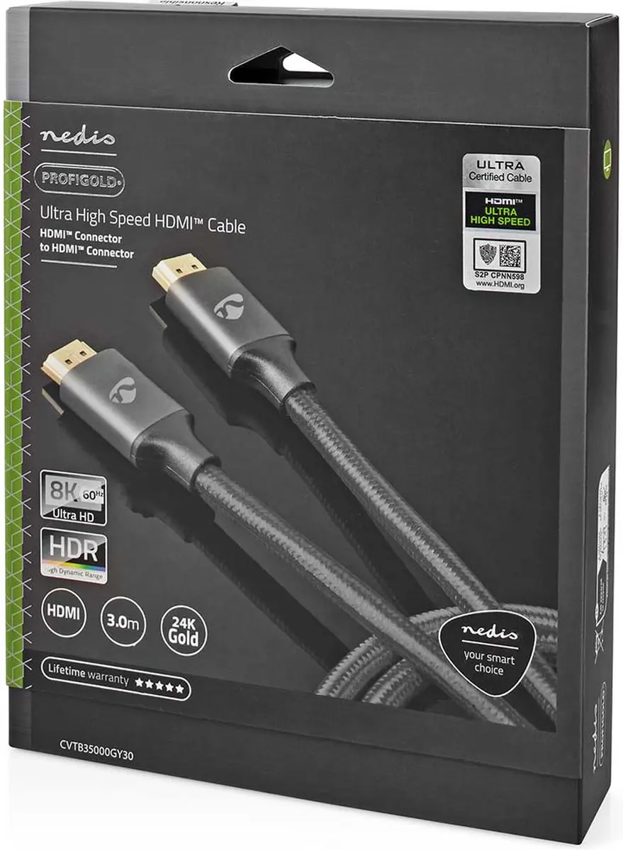 Nedis Ultra High Speed HDMI-kabel 8K 48Gbps 3m - Gun Metal Grijs