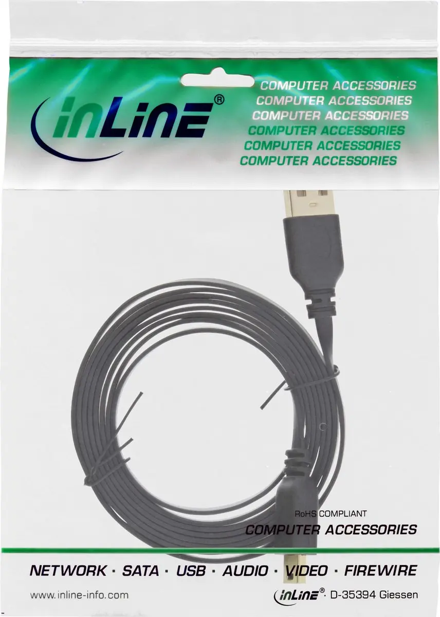 InLine USB A naar Mini-B Kabel 2m - Zwart