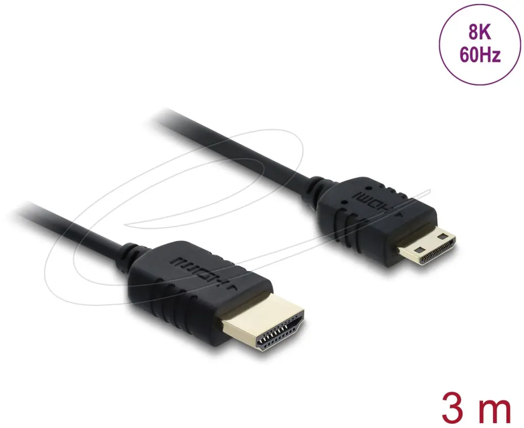 Delock Coaxiale HDMI Kabel 8K 60Hz 3m - Mini HDMI Male - Zwart