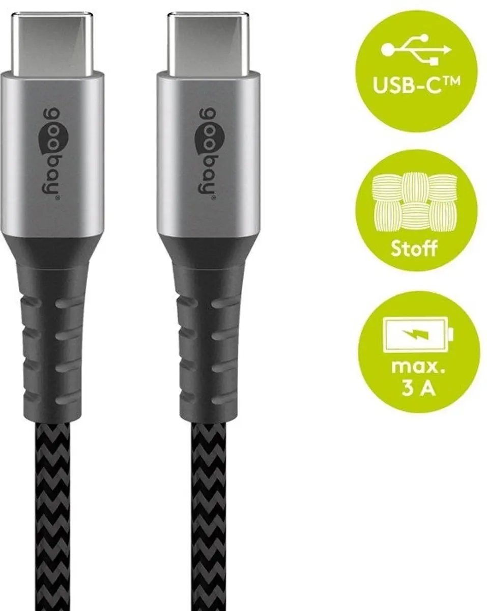 Goobay USB-C naar USB-C Kabel 60W - 0,5m - Grijs