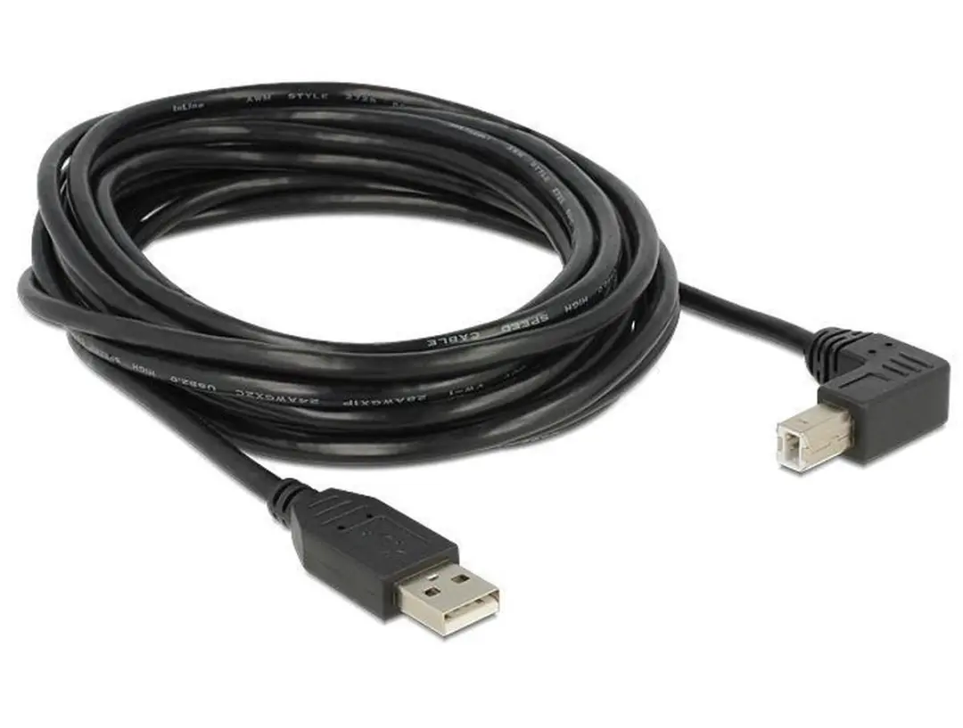 Delock USB-A naar USB-B Haaks Kabel 2.0 - 5m - Zwart