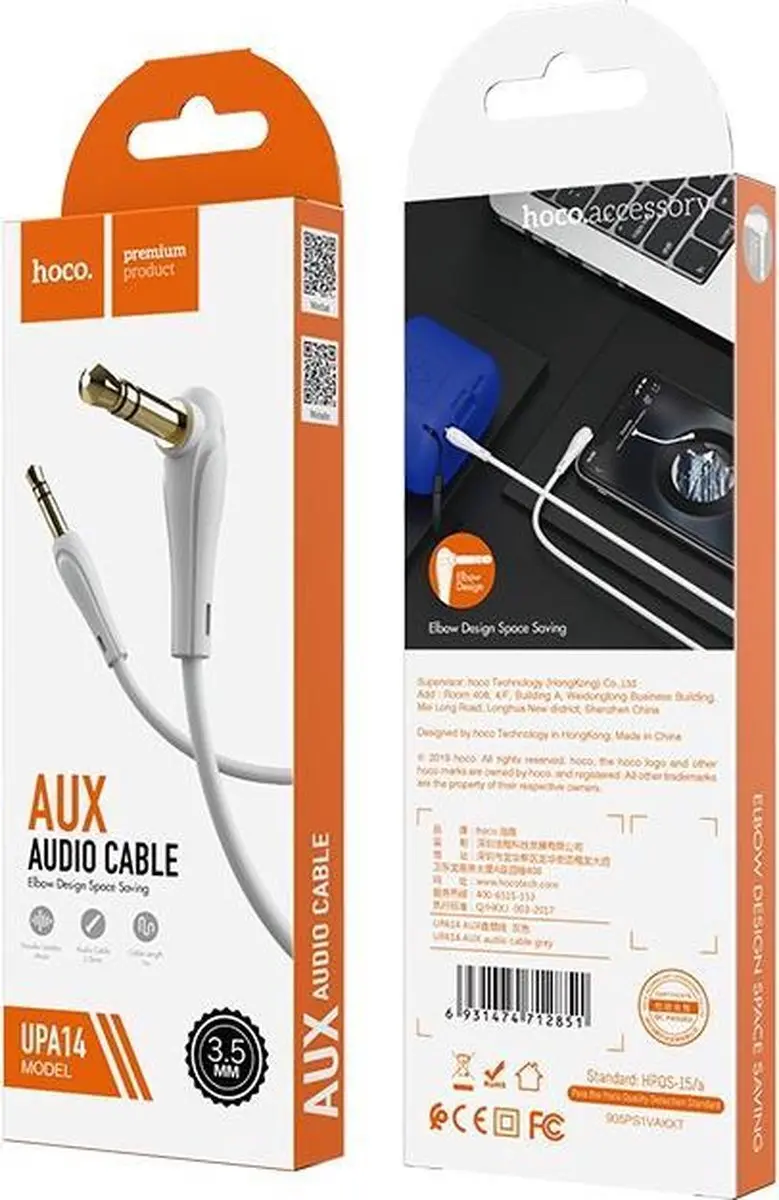 Hoco UPA14 AUX Audiokabel 3,5mm - 1m - Grijs