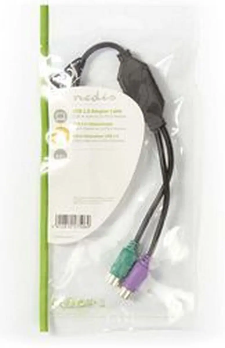 Nedis 2-in-1 USB-Kabel CCGP60830BK03 - USB-A Male naar 2x PS/2 Female - 0,3m - Zwart