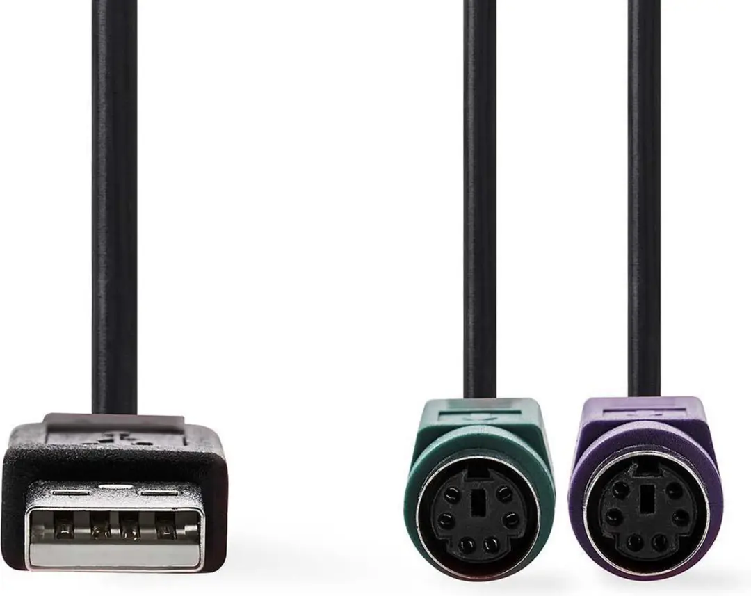 Nedis 2-in-1 USB-Kabel CCGP60830BK03 - USB-A Male naar 2x PS/2 Female - 0,3m - Zwart