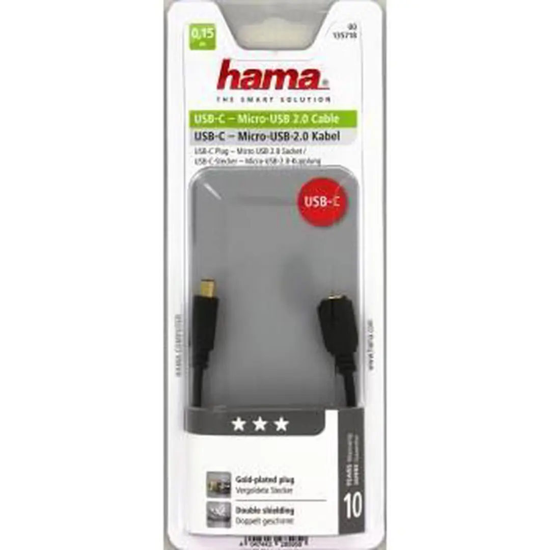 Hama Adapterkabel Micro-USB Vrouwelijk naar USB-C 0,15m - Kleurenmix