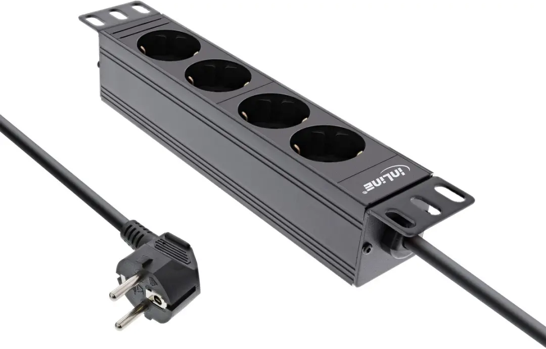 InLine 10'' Stekkerdoos CEE 7/7 - 4x CEE 7/3 - 2m - Zwart