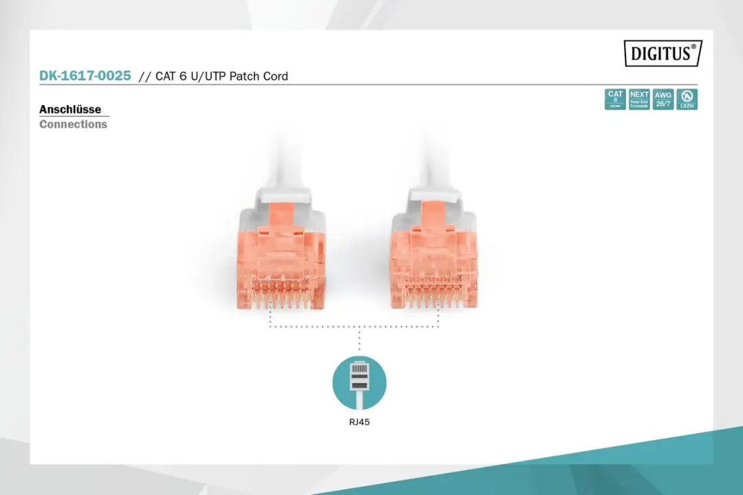 Digitus DK-1617-0025 UTP Kabel Cat6 - 25cm Grijs
