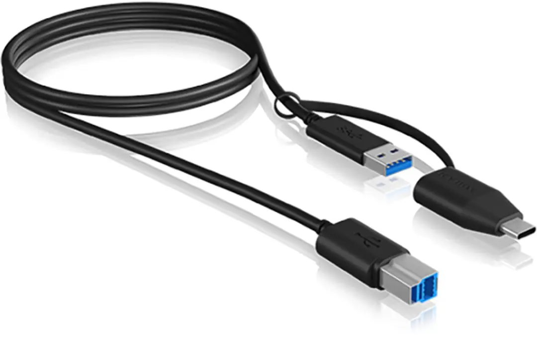 Icy Box USB-C/USB-A/USB-B Kabel 1m - USB 3.2 Gen1 Zwart