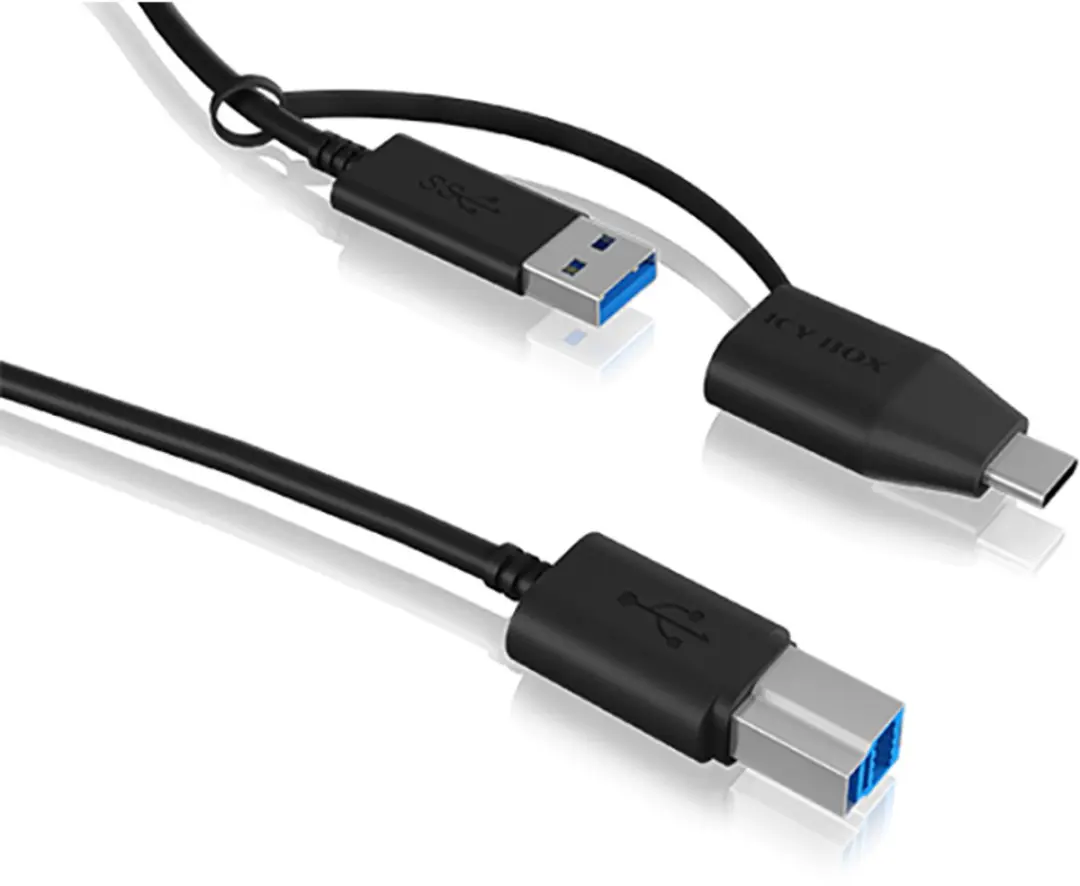 Icy Box USB-C/USB-A/USB-B Kabel 1m - USB 3.2 Gen1 Zwart