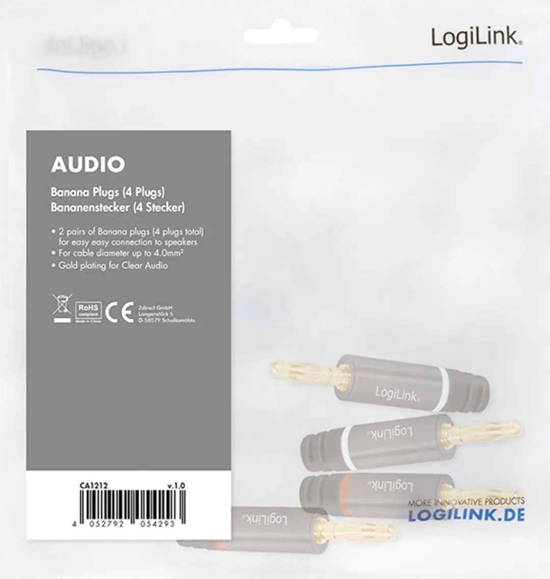 Logilink CA1212 Bananenstekers - 4 Stuks - Grijs