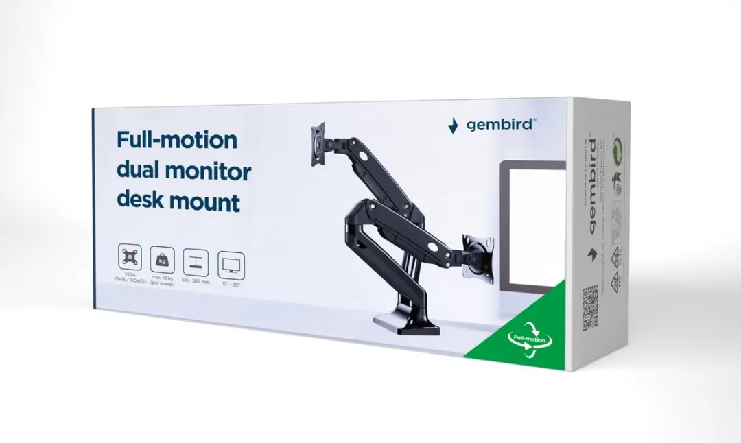 Gembird MA-DA2-03 Full-Motion Monitorarm - 17"-35" - Zwart