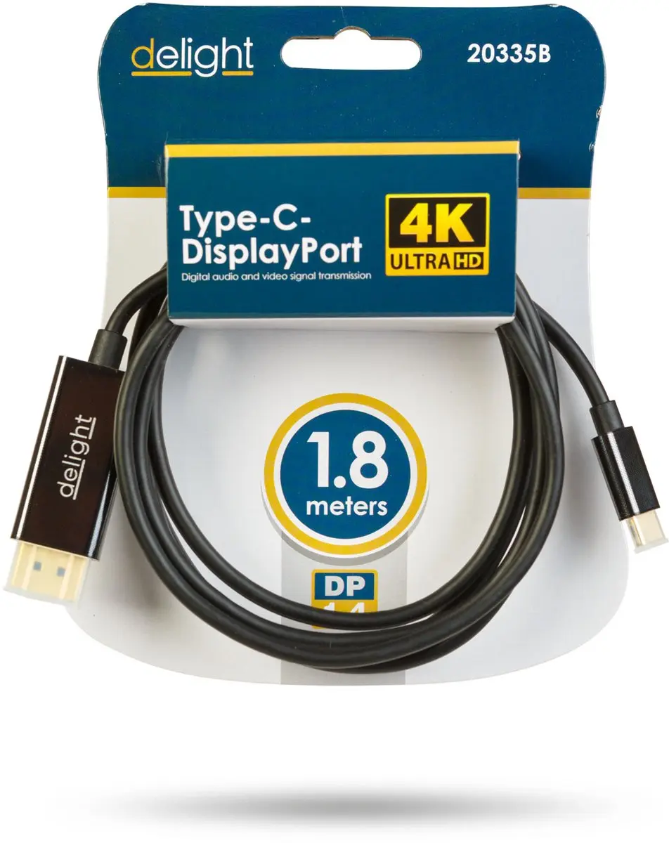 Delight USB-C naar DisplayPort Kabel 20335B - 4K - 1,8m - Zwart