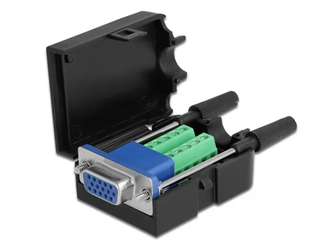 Delock VGA15 Vrouwelijk naar Terminal Block Adapter - Zwart/Blauw