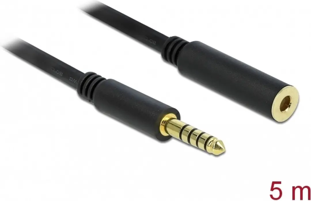 Delock 4,4mm Jack Verlengkabel - Gebalanceerd Stereo 5-polig - 5m - Verguld