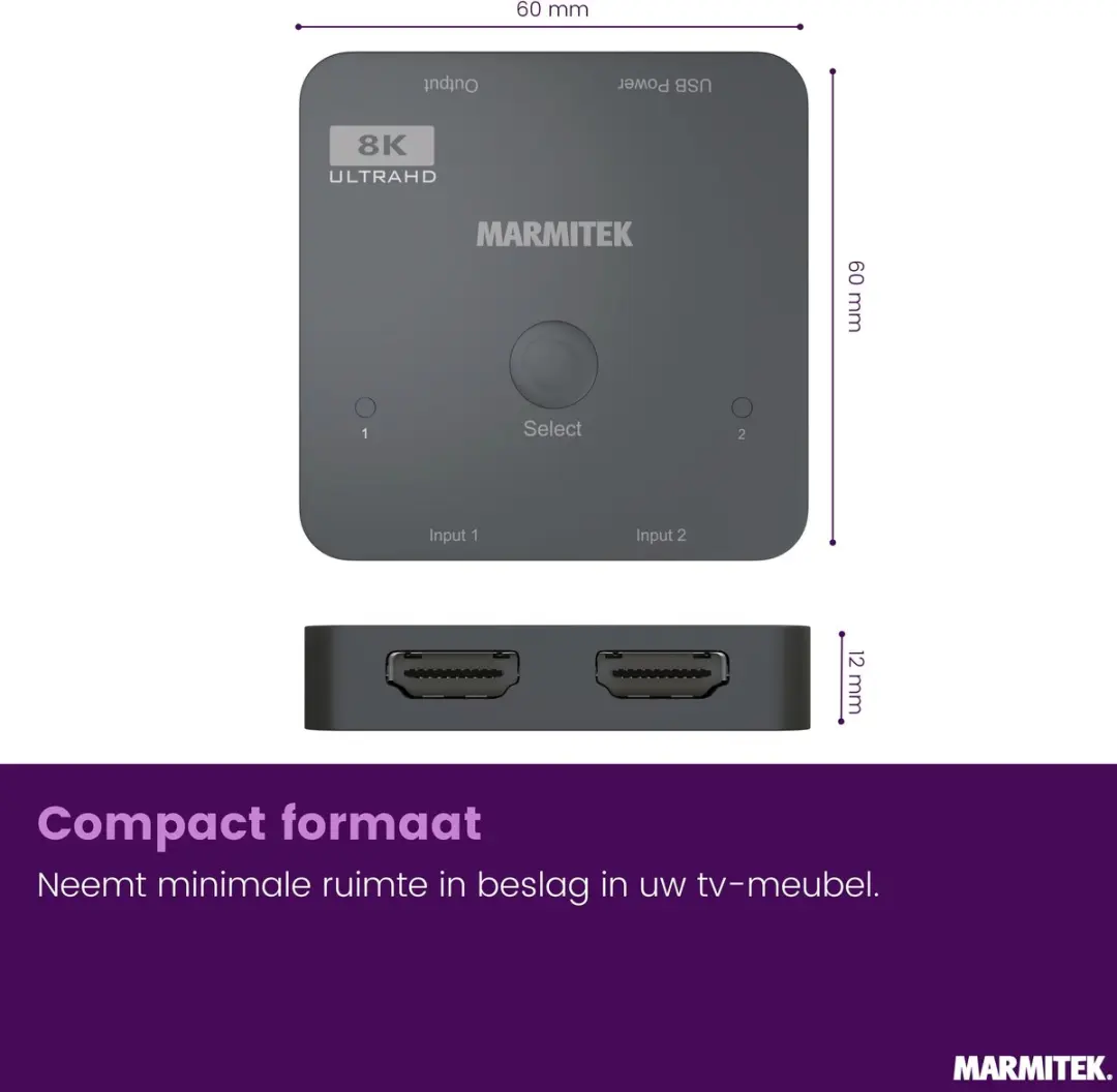 Marmitek AS28 HDMI Switch 4K 120Hz - 8K - 2 in/1 uit