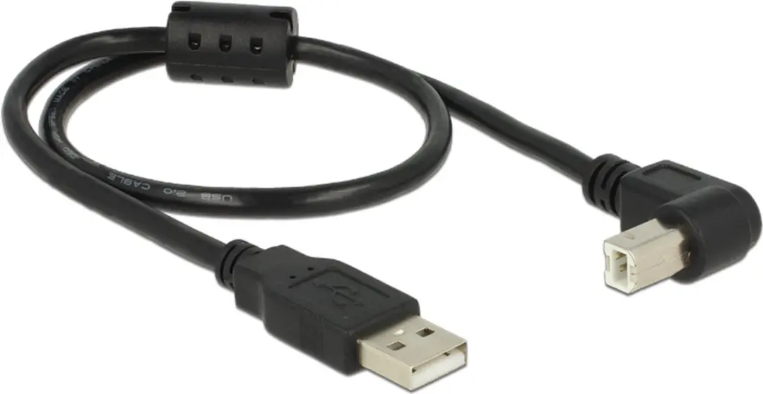 Delock USB-A naar USB-B haaks 2.0 Kabel - 0,5m - Zwart