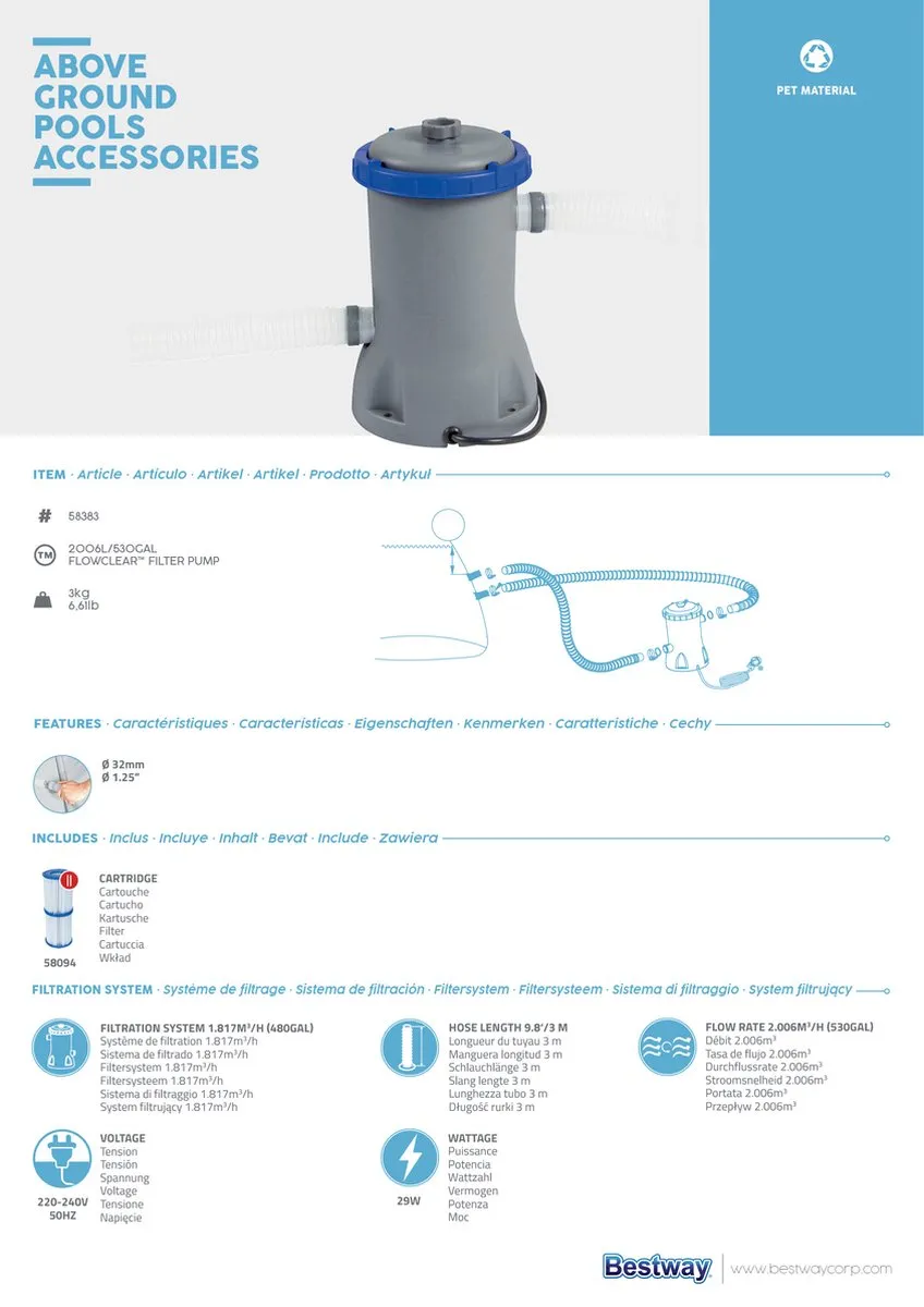 Bestway Cartridge Filterpomp 2006 l/u - 32mm