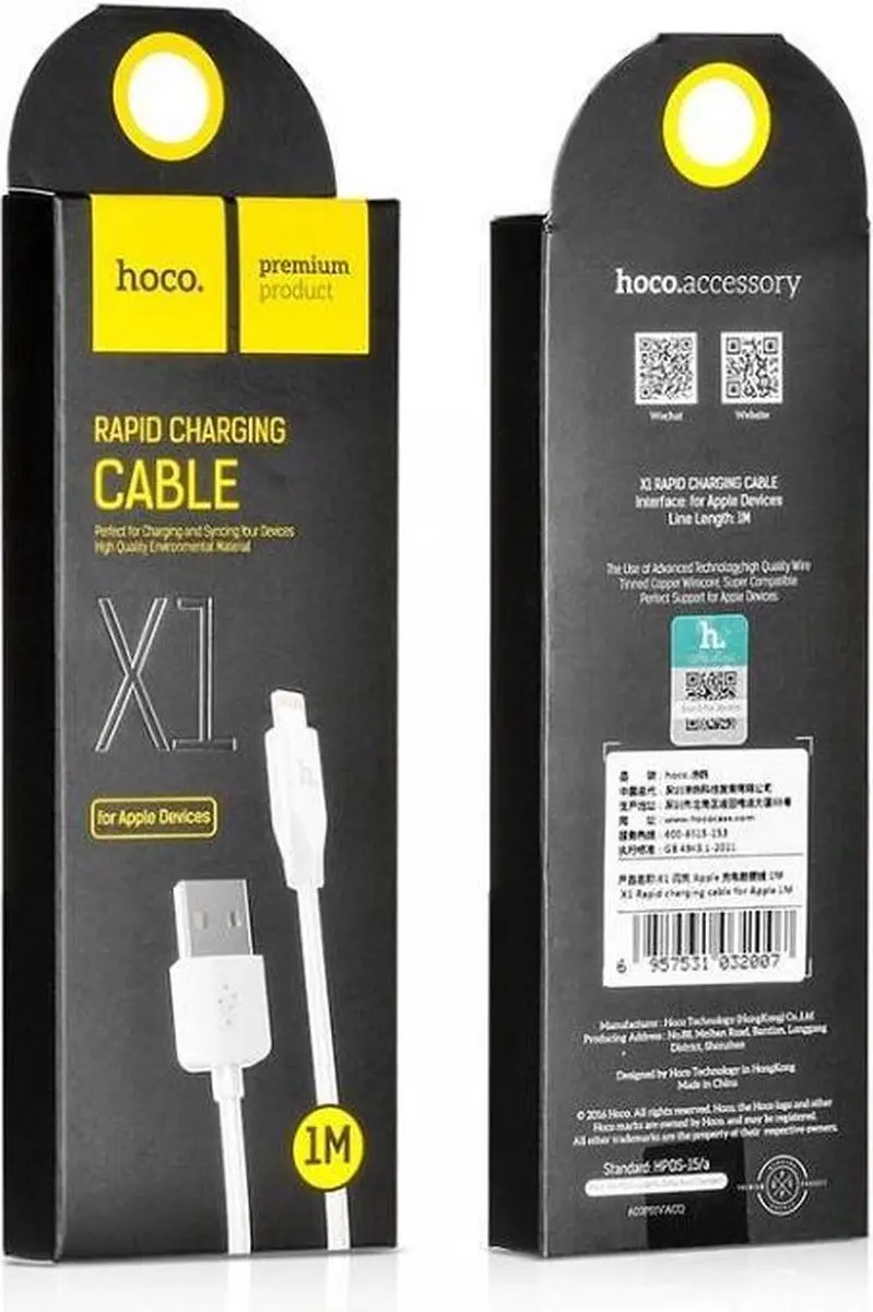 Hoco Lightning naar USB-kabel iPhone/iPad 1m - Wit
