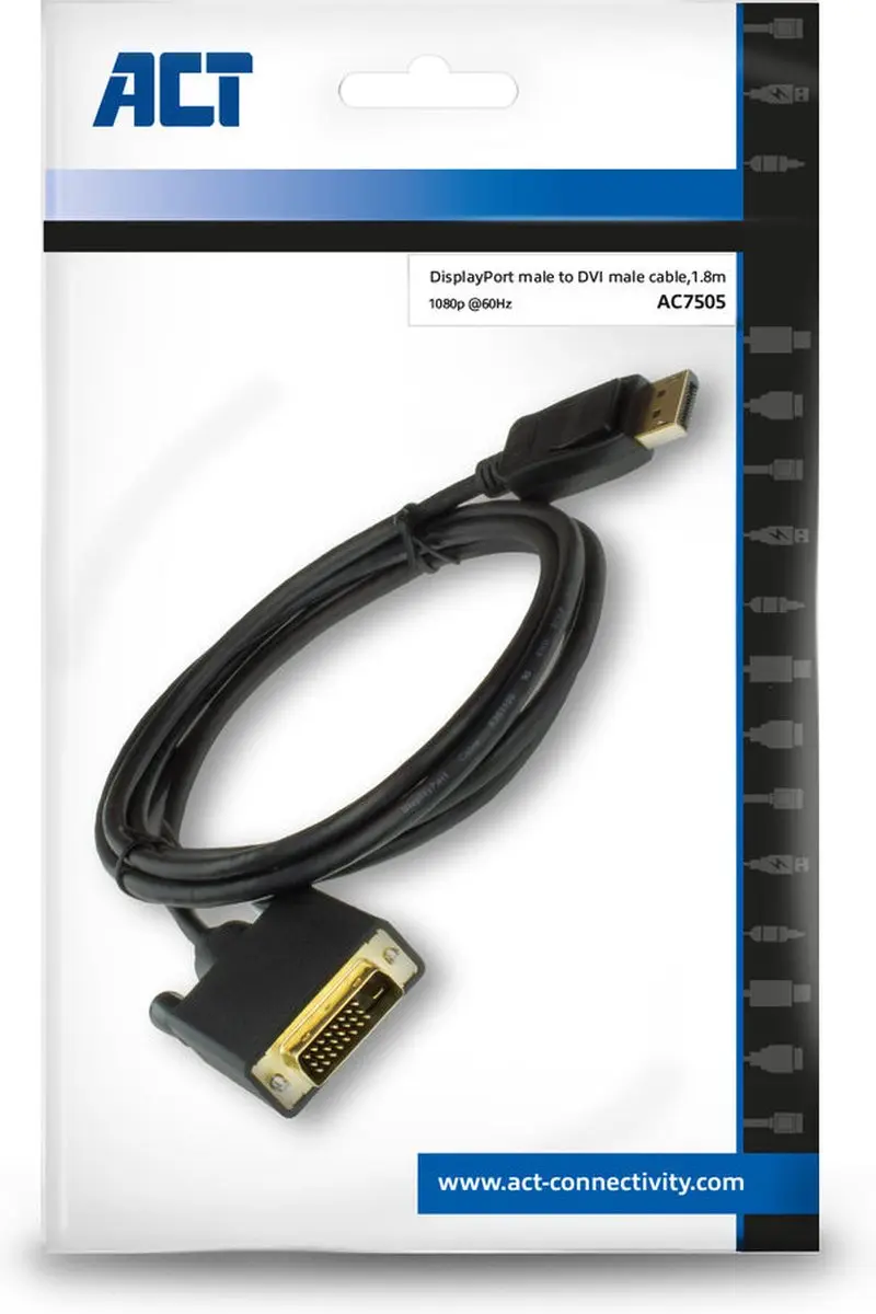 ACT AC7505 DisplayPort naar DVI Kabel - Verguld - 1,8m - afbeelding 6 van 6