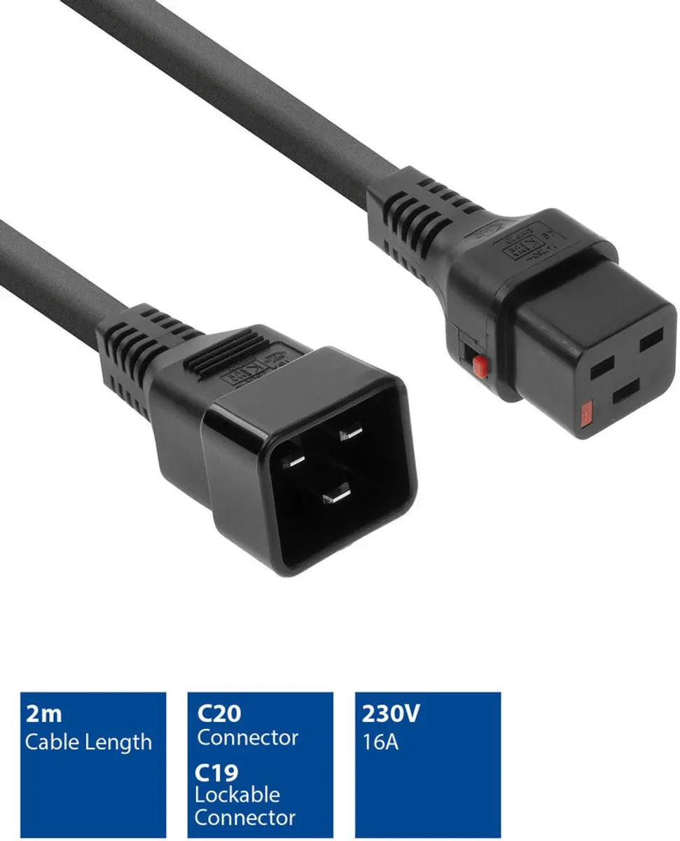 ACT PC1285 AK5045 Netsnoer C19-C20 2m - Zwart