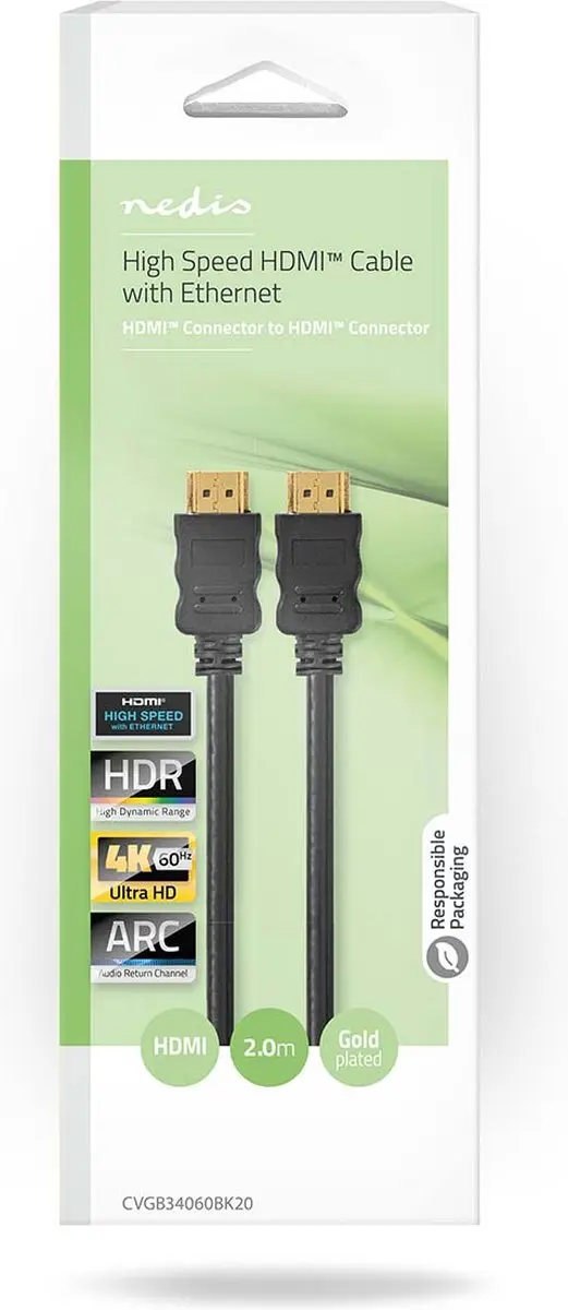 Nedis HDMI-kabel CVGL34060BK20 4K@60Hz - 2m - Zwart