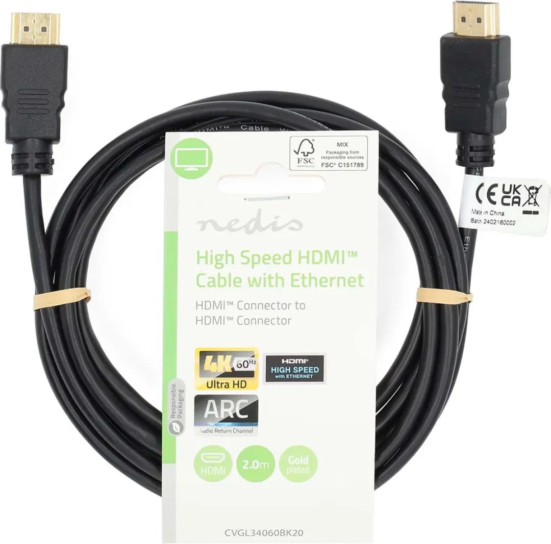 Nedis HDMI-kabel CVGL34060BK20 4K@60Hz - 2m - Zwart