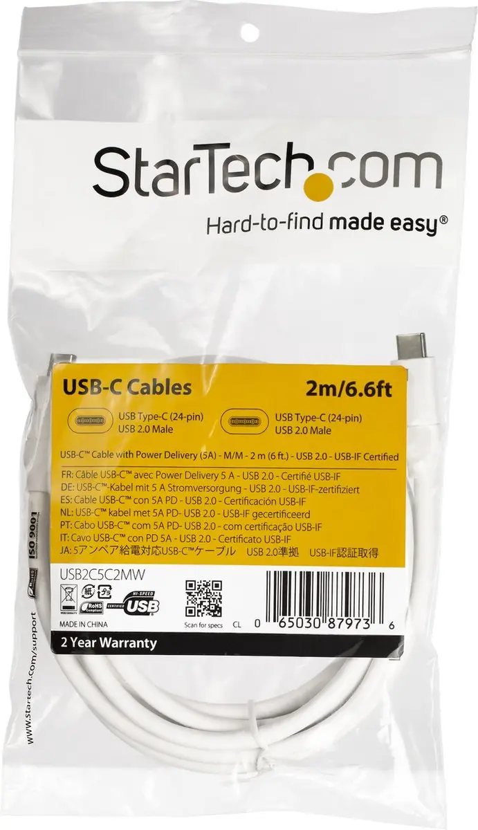 Startech USB2C5C2MW USB-C Kabel - 2m - Wit - afbeelding 6 van 6