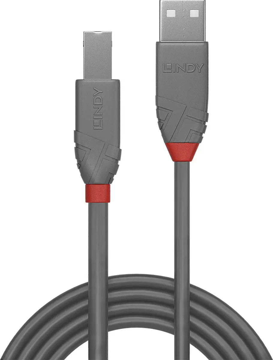 Lindy 36685 USB-kabel USB-A naar USB-B 5m - Grijs