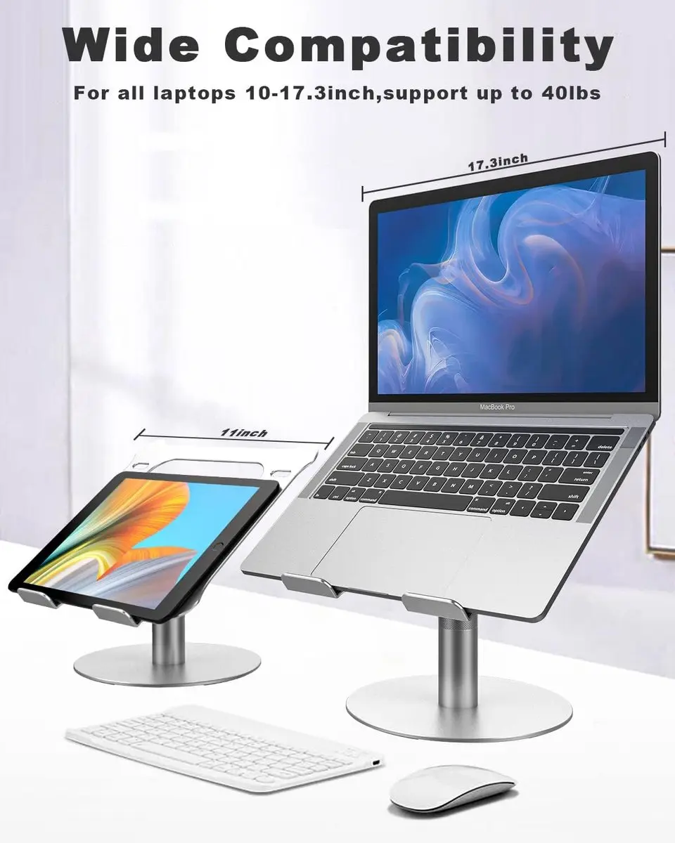 NÖRDIC LH Draaibare Laptopstandaard 17.3" - Aluminium - Zilver